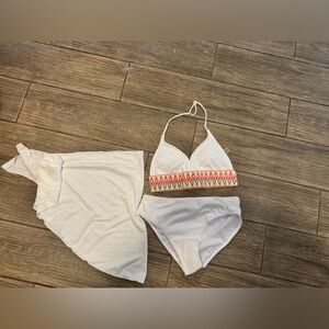 Girls White 3 piece swimsuit with cover up. Size 11/12